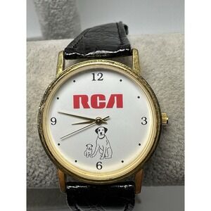 RCA Corp Dog Nipper Watch New Battery 32MM 7" Leather Band Vintage P12